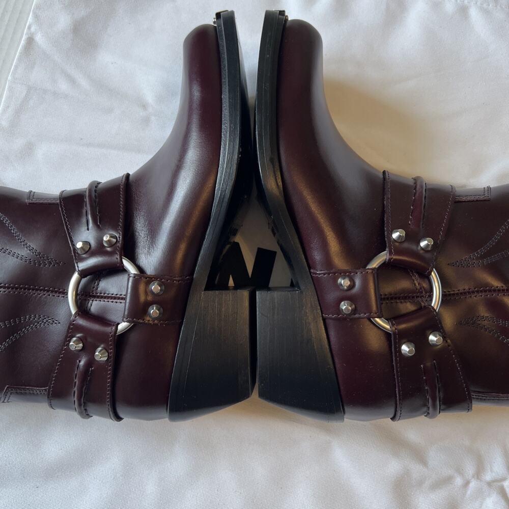 Sandro Sz 7 Burgundy Embroidered Leather Cowboy Boots NWB - Picture 9 of 15